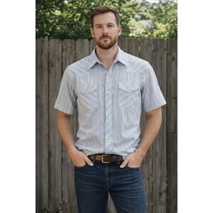 Vintage Wrangler Pearl Snap Button Shirt X-Long Tails 16 1/2 Short Sleeve Cowboy